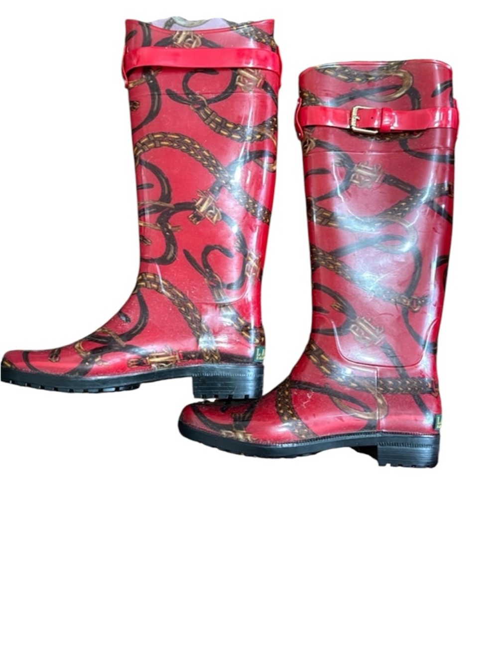 Ralph Lauren Rossalyn Women's Red w Buckle  Tall
Rain Boots sz 7 BRAND NEW